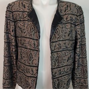 Unique Vintage Black brown beaded Adrianna Papell Evening Jacket Size Large